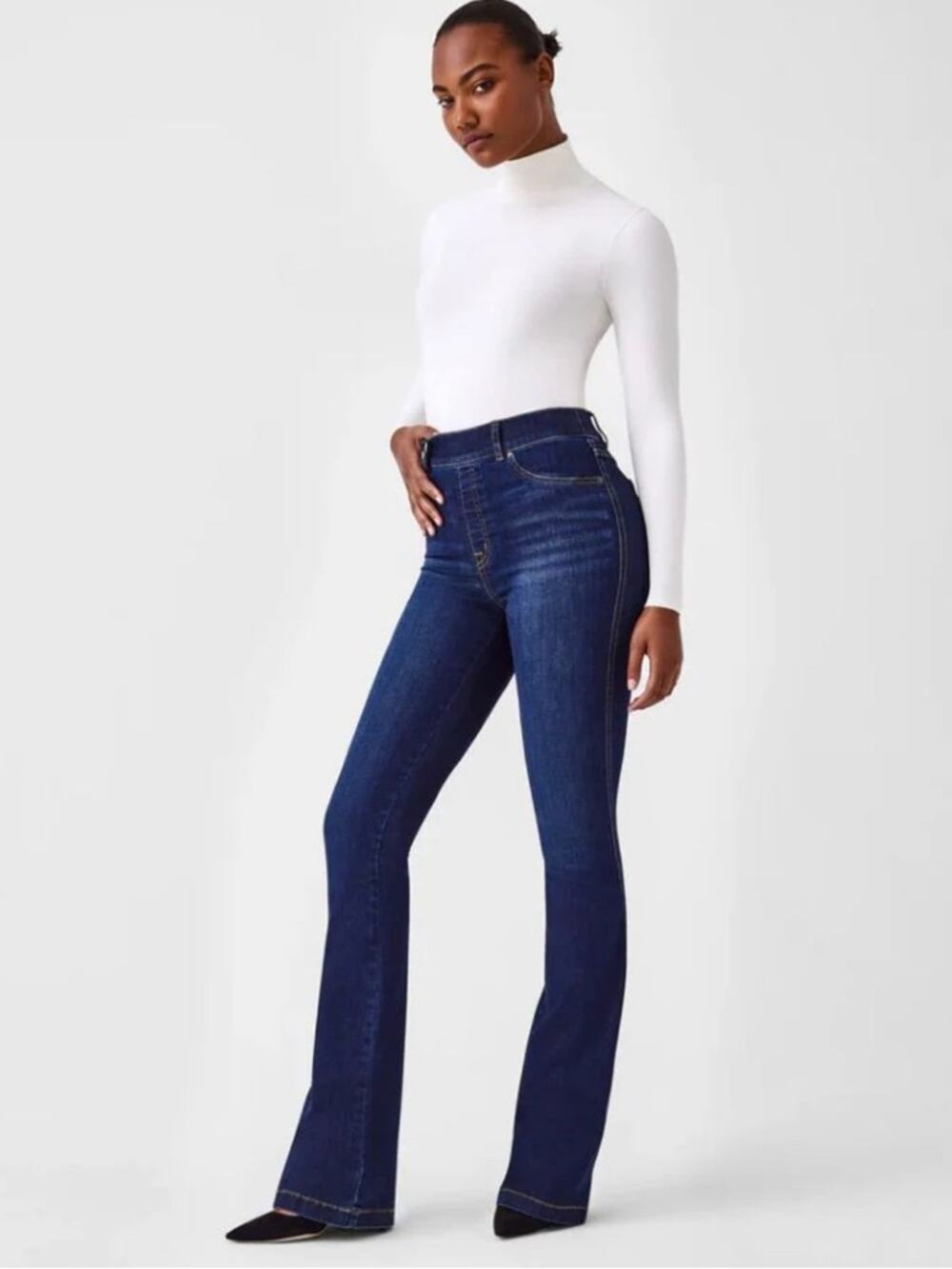 Spanx‎ Jeans Womens Blue Flared Denim Pull On High Rise Stretch 20327R est sz L